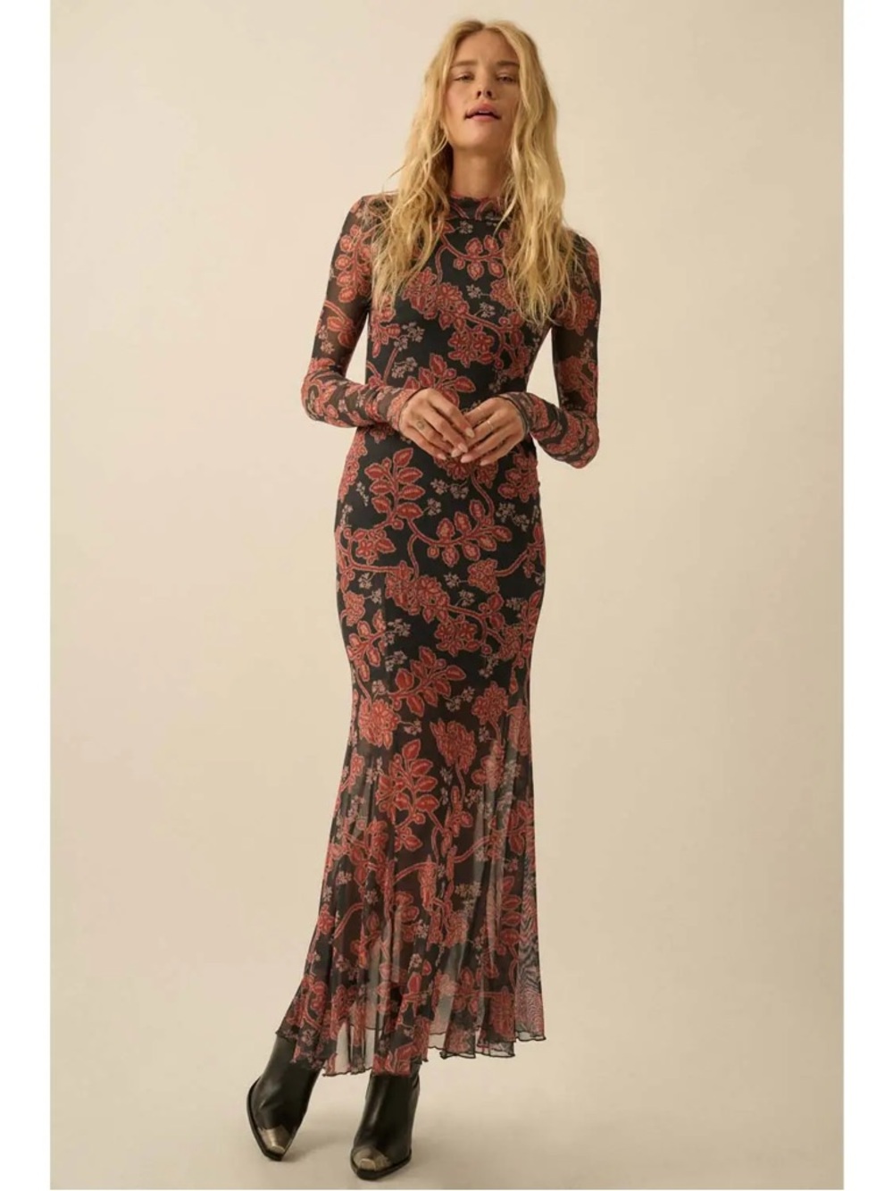 Floral Mesh Mock Neck Maci Dress